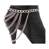 Women Silver Metal Boot Chain Bracelet Shoe Anklet Multi Strands Charm